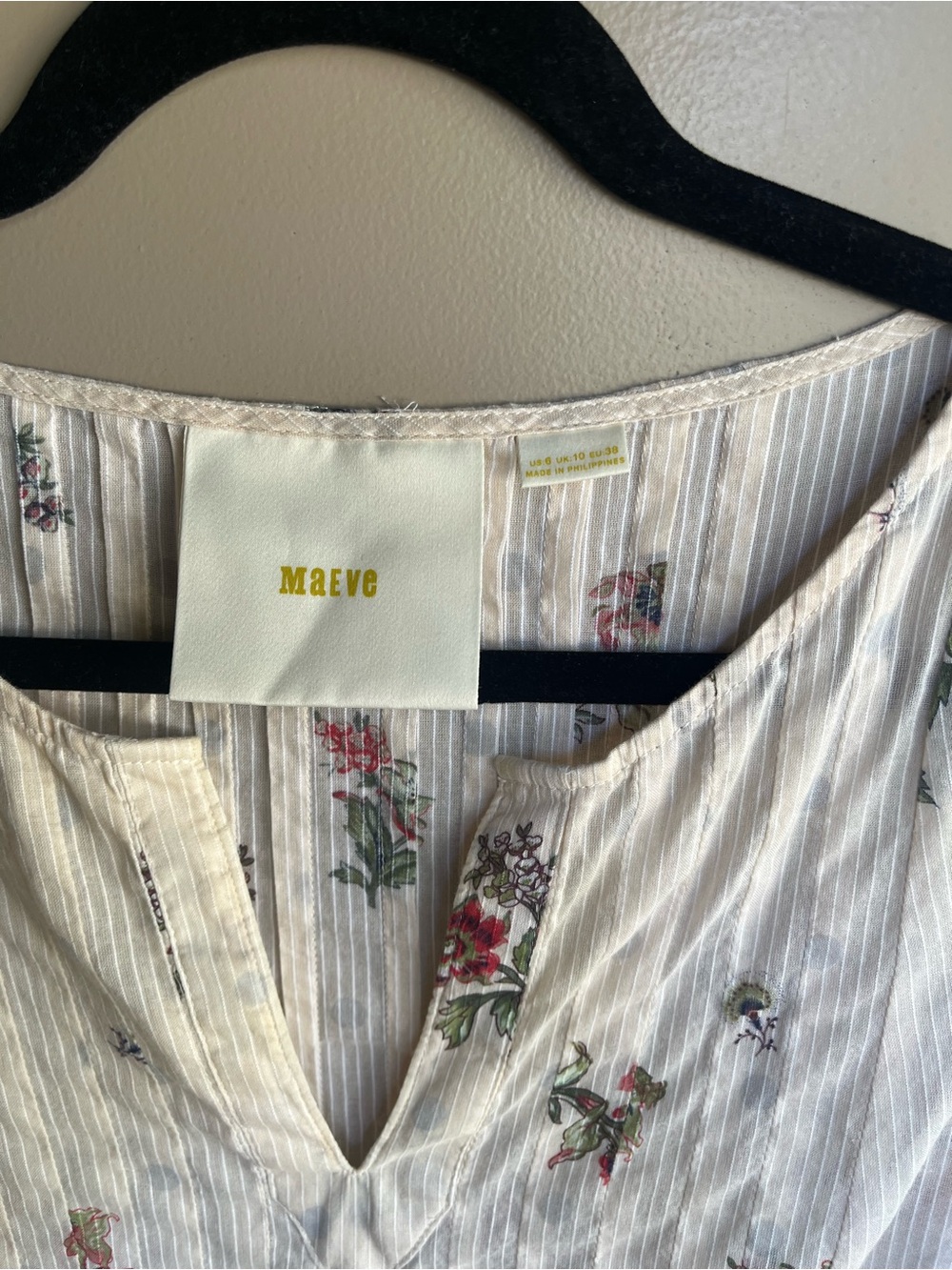 Maeve Cream Floral Peasant Tunic with Pink & Green Accents - Picture 2 of 4